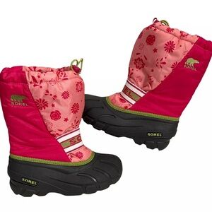 SOREL CUB Girls Youth Pink Flower Winter Snow Boots.